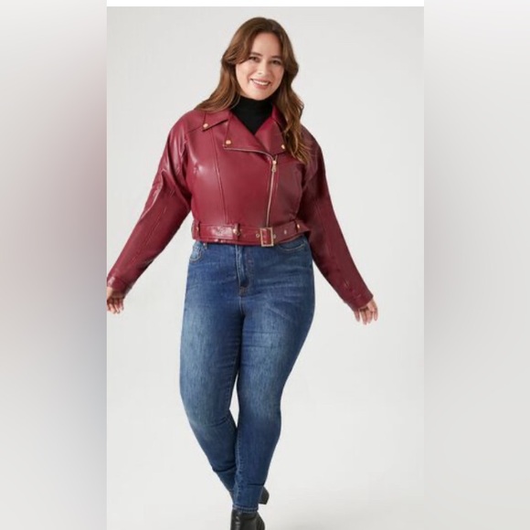 Forever 21 Cropped Belted Zip-Up Faux Lather Moto Jacket | New without Tags - Picture 4 of 8